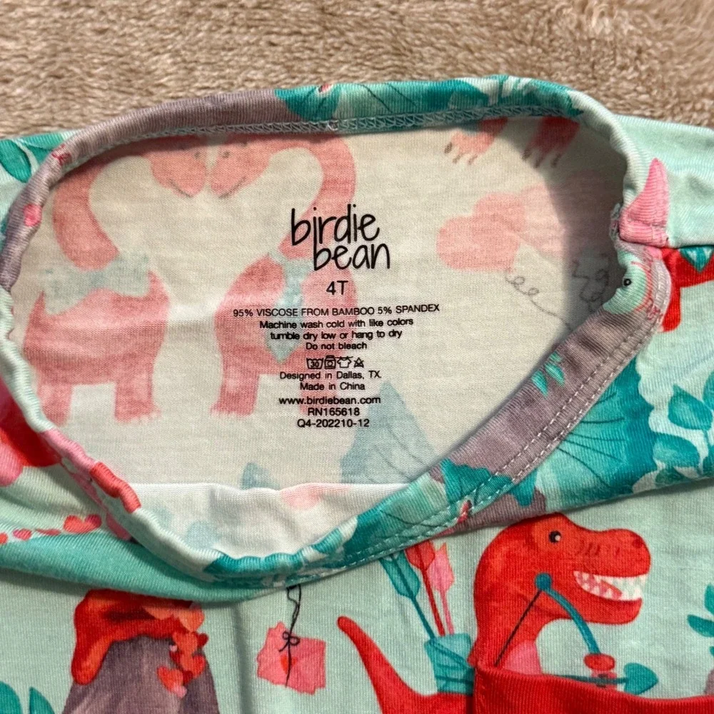 Birdie Bean Kids 4T Bamboo Pajama Set Valentines Dinosaur Blue Red Long Sleeve